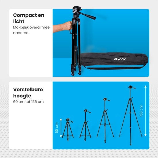 Auronic Tripod - Appareil photo ou téléphone - Trépied avec support pour smartphone - Noir