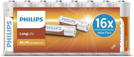 Piles Philips Longlife - AA - 16 pièces