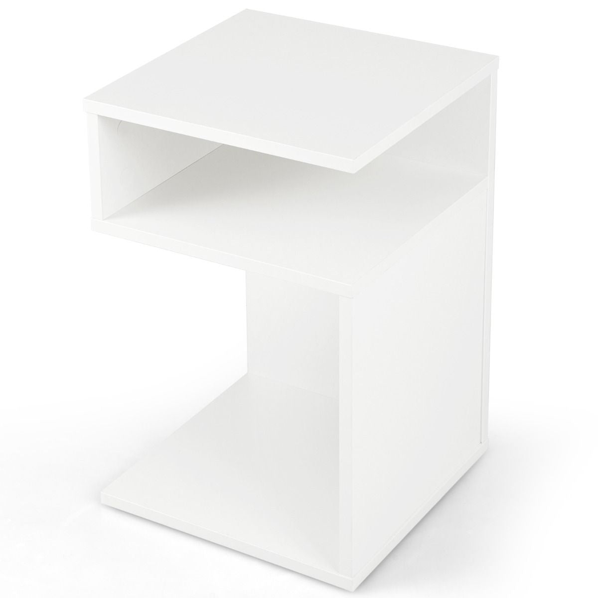 Banc de salon en forme de S Table d'appoint avec 2 voûtes ouvertes Petite table basse au design géométrique Blanc