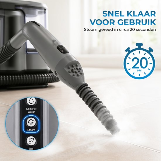 Nettoyeur vapeur Powell - Nettoyeur de moquette - Détachant - Nettoyeur de canapé - Nettoyeur de meubles - Nettoyeur de moquette et aspirateur - Machine de nettoyage - Nettoyeur de moquette - 1 800 watts - Gris