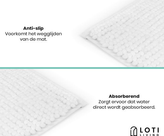 Loti Living Tapis de bain antidérapant - Tapis de douche - Tapis de bain - Tapis de sol - Tapis de bain Chenille - Blanc - 50x80 cm