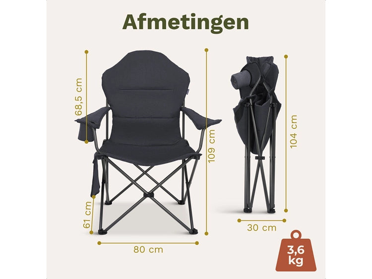 TRVLMORE Chaise de camping XXL - pliable - capacité de charge 160KG - sac de transport inclus - chaise pliante - chaise de pêche - chaise de camping - chaise pliante - gris
