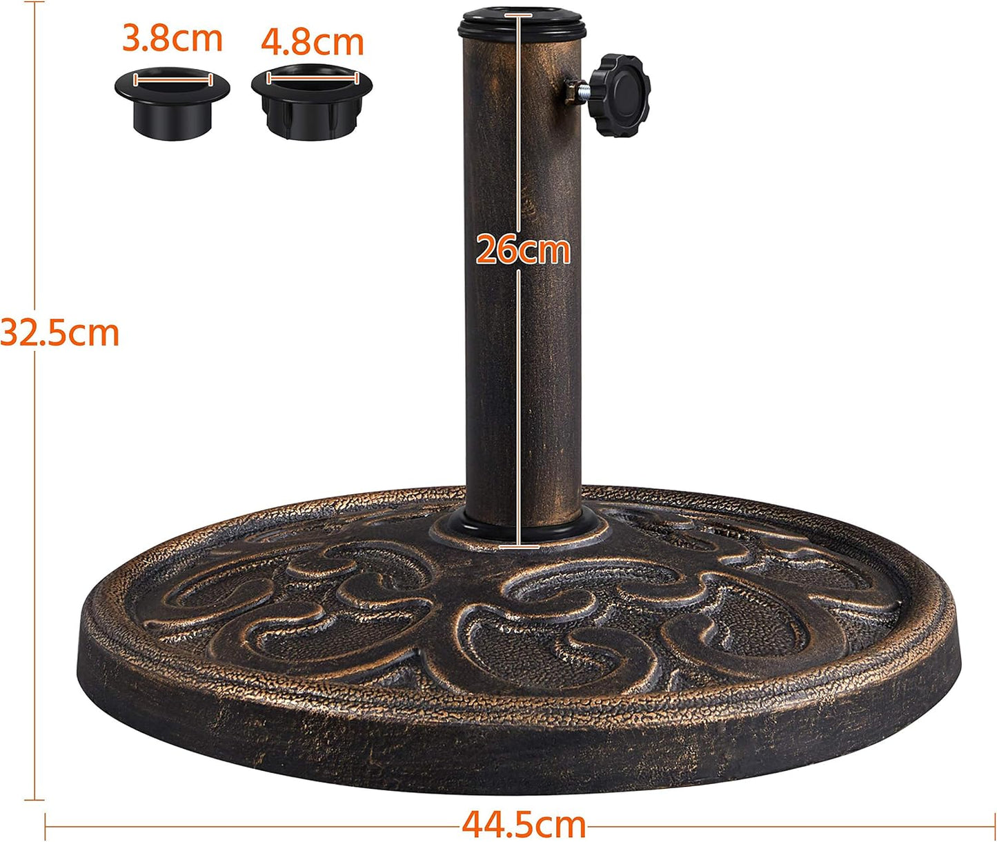 Pied de parasol Yaheetech couleur bronze - Support de parasol stable - Ø 38-48 mm - 44,5 x 44,5 x 32,5 cm - 10 kg