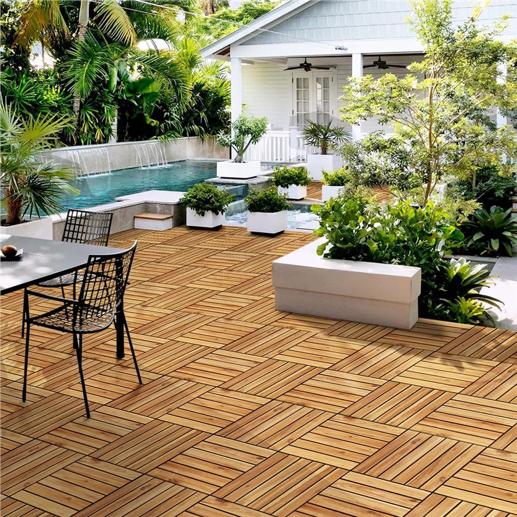 Yaheetech Terra Tiles Acacia Wood - Lot de 10 - 31 x 31 cm - Click system - 0.96 m²