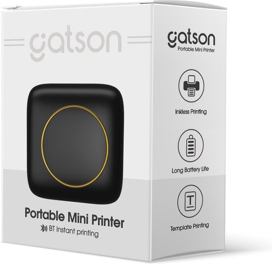 Gatson Mini Printer - Comprend 14 rouleaux de papier (autocollant, normal et couleur) + 5 stylos - Mini imprimante pour mobile - Imprimante de poche - Imprimante photo mobile
