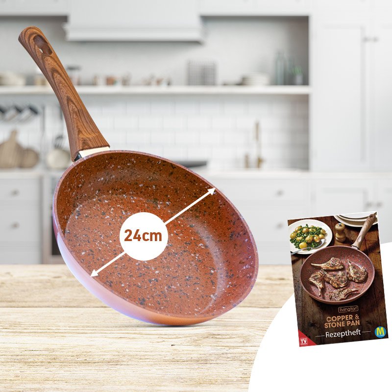 Poêle Livington en cuivre et pierre - Structure à 7 couches - Revêtement antiadhésif - Compatible avec tous les types de plaques de cuisson