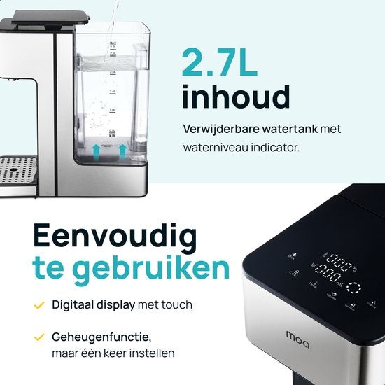 Distributeur d'eau chaude - MOA - Bouilloire instantanée de luxe - Affichage numérique - 2,7 L