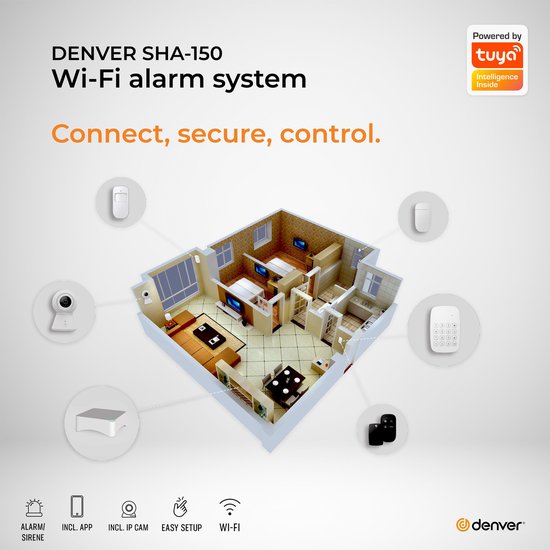Denver SHA-150 - Sécurité domestique intelligente - Système d'alarme domestique intelligent - TUYA - Blanc