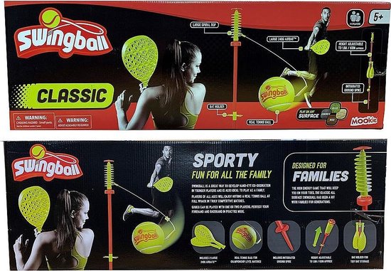 Swingball Classic - Bâton de tennis avec base toutes surfaces - avec support de raquette et piquet de terre - rouge/jaune