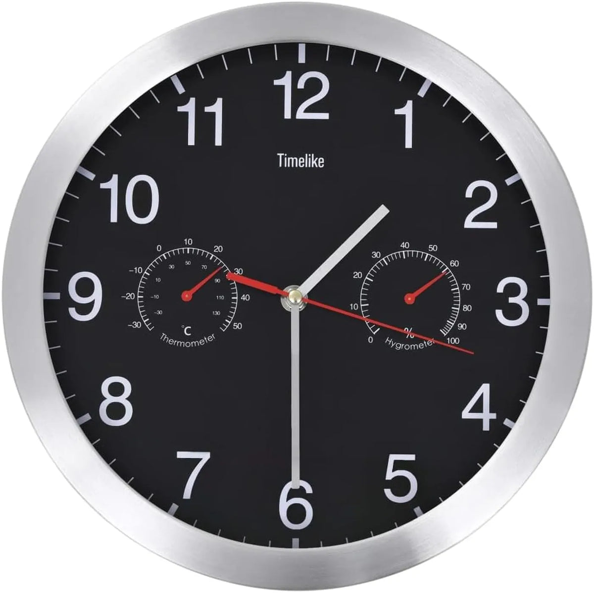 Horloge murale VidaXL Ø 30 cm avec thermomètre et hygromètre - Mouvement à quartz de précision - Aluminium noir