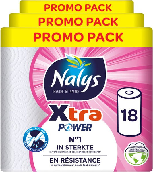 Papier absorbant Nalys Xtra Power - 18 rouleaux - Extra fort - Pack Avantage