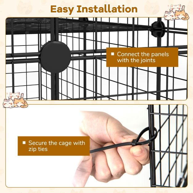 Cage à chat spacieuse à 4 étages de 143 cm de haut - Cage en métal noir avec hamac, étagères et échelles pour chats et petits animaux de compagnie