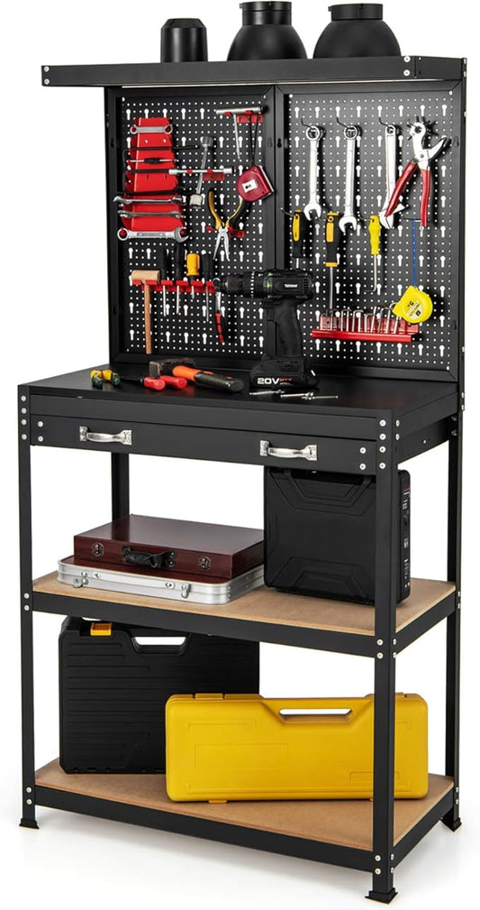 Établi Coast - 81 x 41 x 156 cm - Panneau à outils - Armoire de rangement - Métal - Rouge/Noir