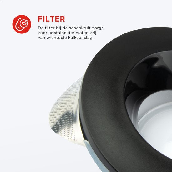 Bouilloire en verre Bourgini - Noir mat - Utilisation sans fil - Remplissage facile par le couvercle - Grande capacité de 1,5 L - Sans BPA