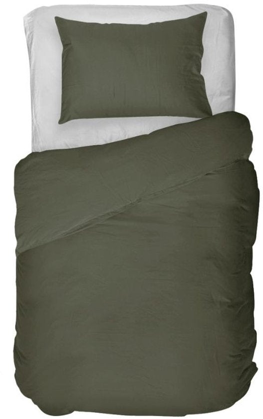 Housse de couette Kayori Emma en satin de coton - 140 x 200-220 cm + 1 taie d'oreiller - Lit simple - Vert foncé