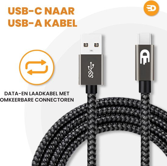 Drivv. Câble USB vers USB C - Chargeur rapide - Câble de données et de charge USB C - 2 mètres - Convient à Samsung, iPhone 15 et autres - Gris moderne
