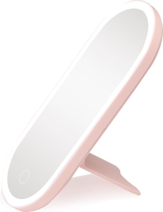 Touch Of Beauty Make Up Organiser avec miroir LED - Travel Beautycase - 24.1 x 10.4 x 11.7CM - Lumière LED ajustable - Câble de chargement USB inclus - Plastique - Rose
