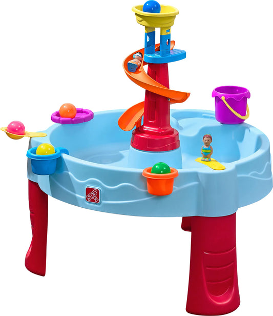 Table à eau Step2 Spiral Slide 66 x 66 x 57,1 cm – Bleu/Rouge – Lot d'accessoires de 13 pièces