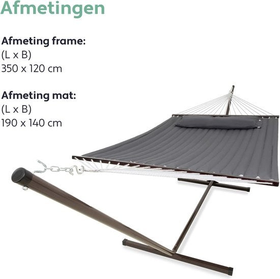 Hamac - Vita5 - Avec support et poteau d'écartement - 2 personnes - Coussin amovible - Résistant aux intempéries - Gris foncé