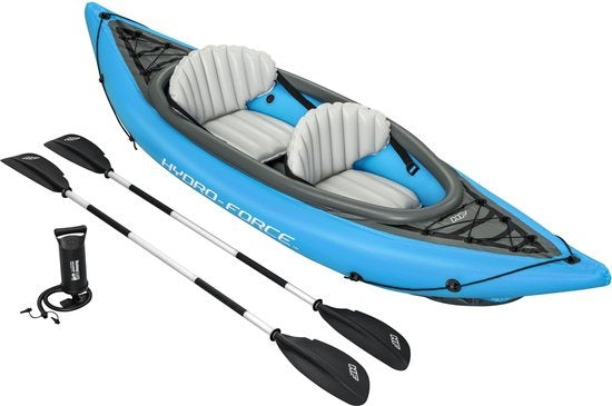 Bestway - Kayak Gonflable - Hydro-Force Cove Champion X2 - 2 Personnes - Inclus : Pagaies, Sièges, Pompe à Main et Ailerons