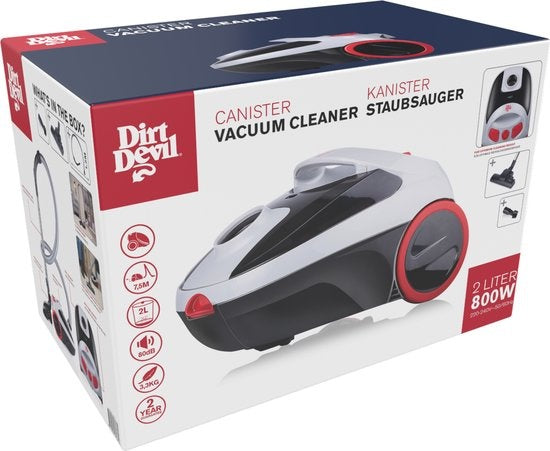 Aspirateur Dirt Devil avec sac DD2001 - Filtre HEPA 10 - 2 accessoires - 800W - Gris/Rouge