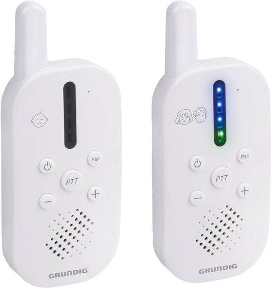 Babyphone audio DECT Grundig - Babyphone d'une portée de 150 m - Unité parents et unité bébé - avec indicateur sonore à LED et fonction interphone - Accessoires pour chambre de bébé - Blanc