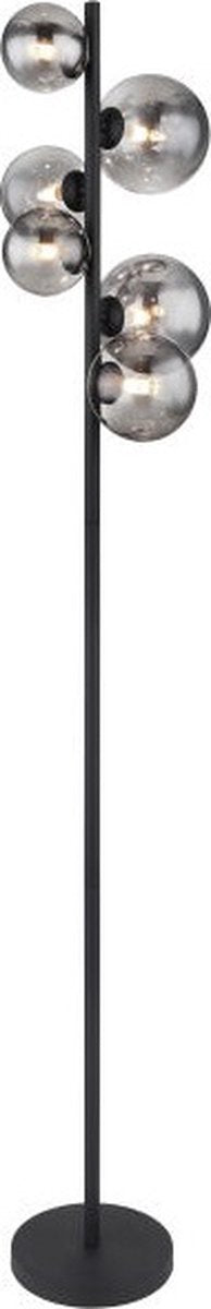 Globo Riha Lampadaire - Métal noir avec verre fumé - 155 cm - 6xG9 LED