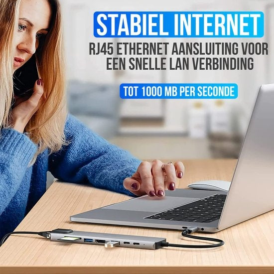 Strex 8 in 1 USB C Hub - Docking Station - USB Splitter - 4K HDMI - USB A - USB C - Ethernet - Micro SD - Convient aux ordinateurs portables, Macbook, Windows