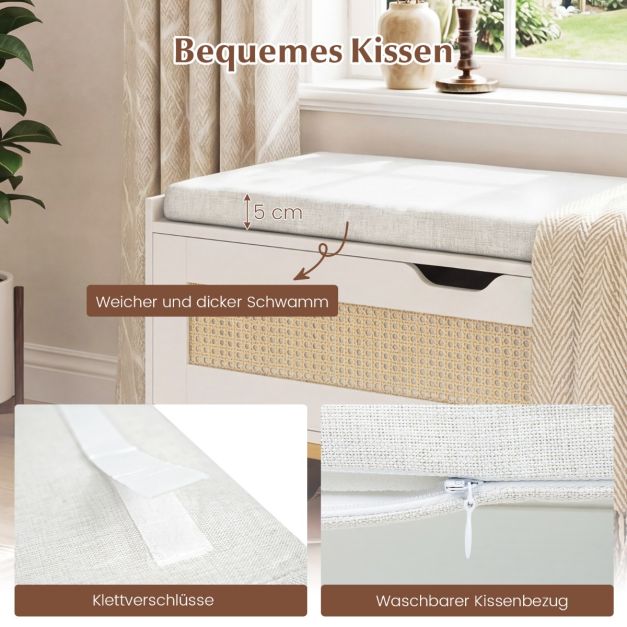 Coast Shoe bench - Rotin - Coussin d'assise - 100 x 35 x 44 cm - Blanc