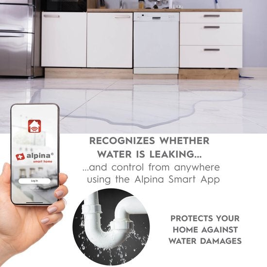 alpina Smart Home - Détecteur d'eau intelligent - Détection de fuites - Distance de détection de 90 m - Étanchéité IP66 - Capteur de fuites