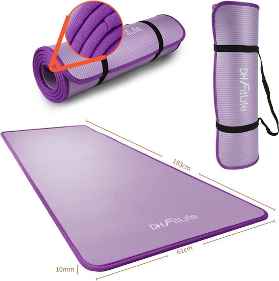 DH FitLife Tapis d'entraînement, tapis de fitness, tapis de sport, 183 x 61 x 1 cm, extra résistant à la déchirure, tapis de yoga, antidérapant et épais, tapis d'entraînement (violet)