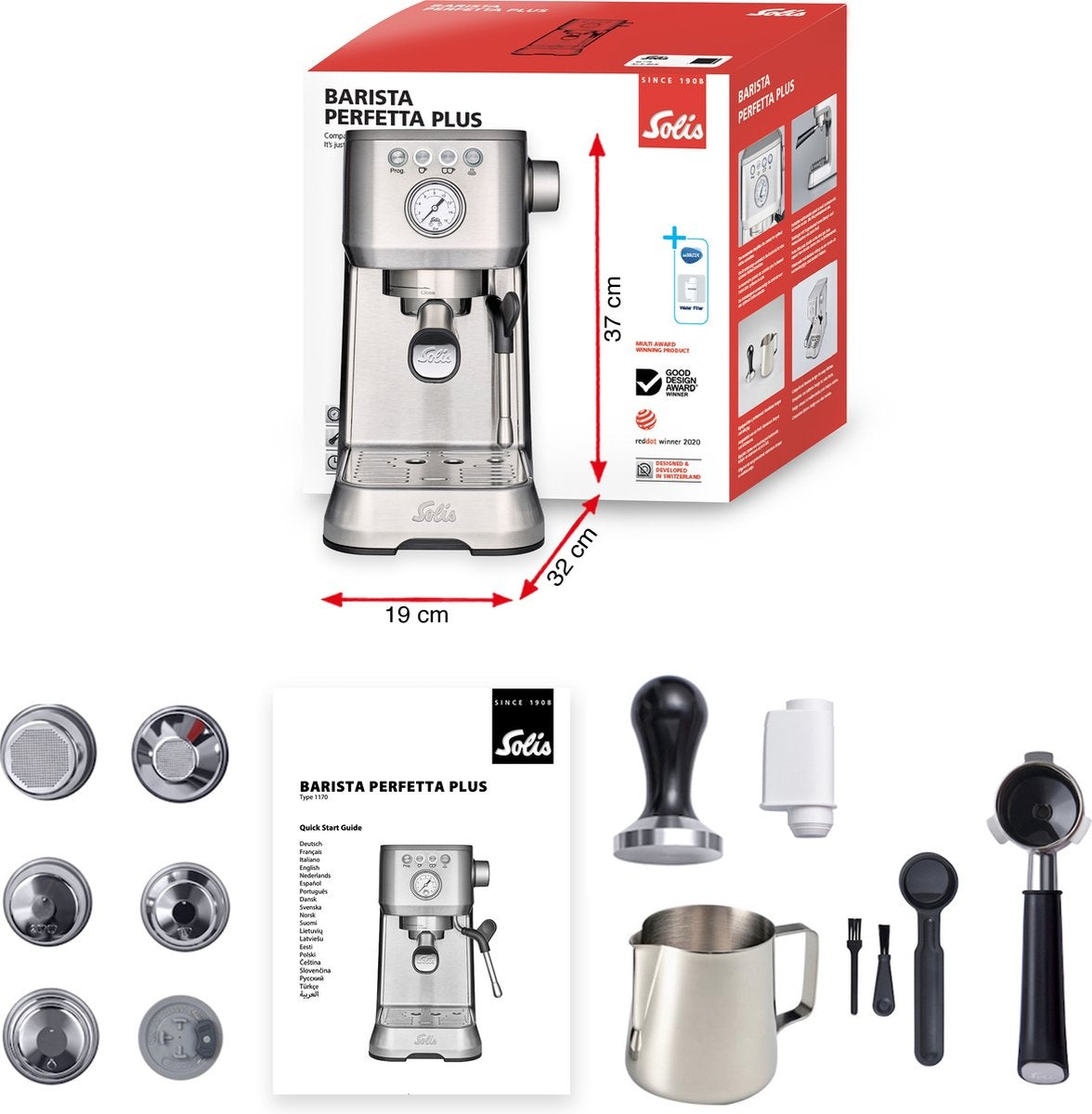 Solis Barista Perfetta Plus 1170 V2 - Machine à espresso à piston 1700W - Espresso et Cappuccino - Argenté