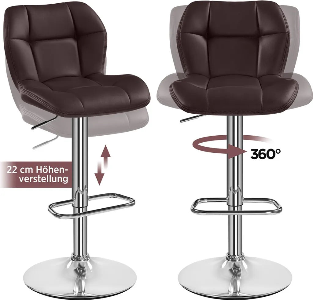 Lot de 2 tabourets de bar Yaheetech - Marron - Tabourets de bar pivotants à 360° et réglables, avec dossier et repose-pieds