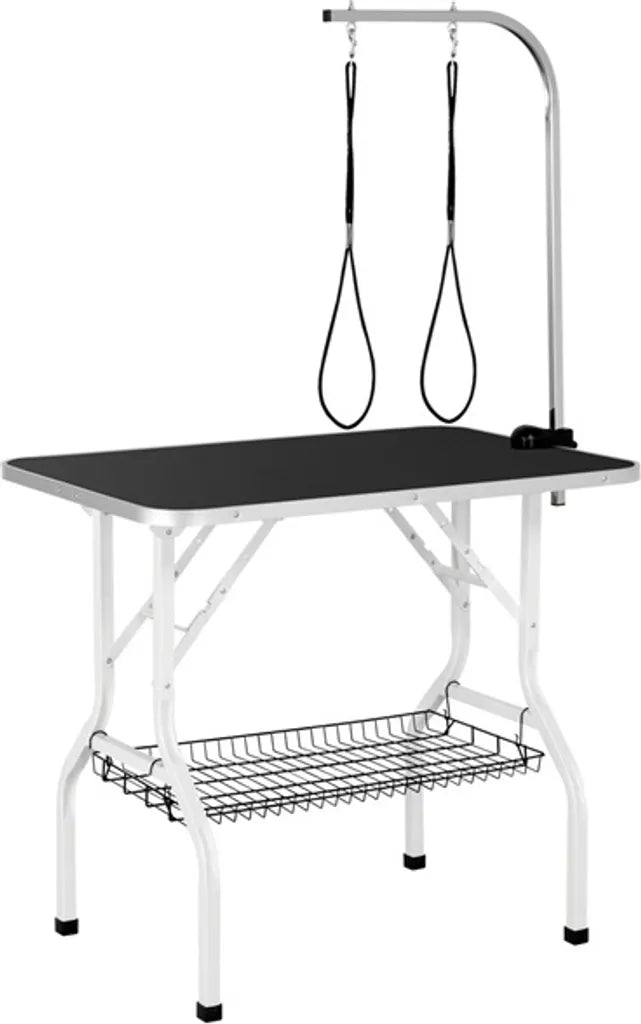 Table de toilettage pour chiens Yaheetech 91 x 61 x 80 cm - Noire - Table de toilettage pliable avec bras de toilettage réglable et panier de rangement