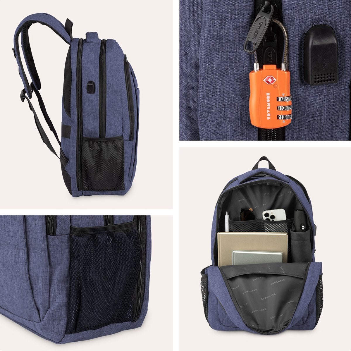 TRVLMORE Sac à dos - 36L - 17.3 inch - Sac à dos pour ordinateur portable - Sac d'école - Unisex - Splashproof Blue