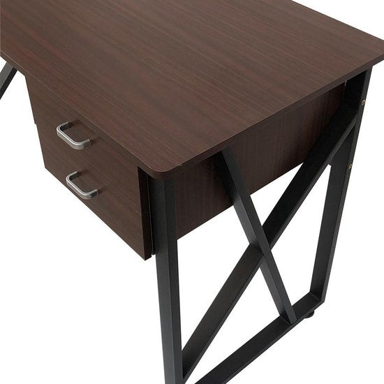 Bureau table ordinateur Sturdy - table d'appoint - industriel vintage - noir métal bois marron