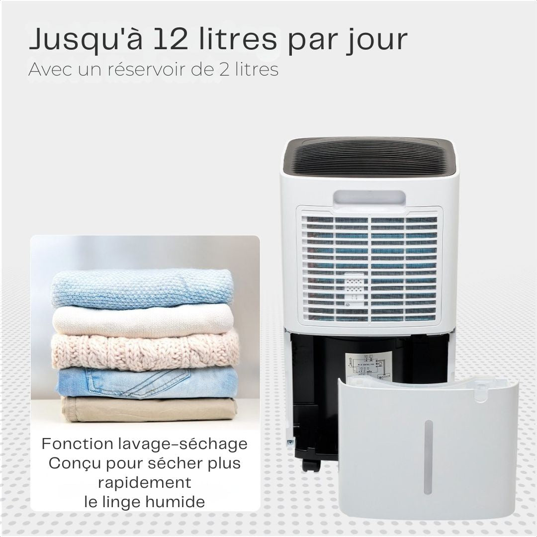 Déshumidificateur Auronic - 12 litres par jour - Fonction Lavage-Séchage - 185 W - 30,5 x 26,5 x 52 cm - Blanc