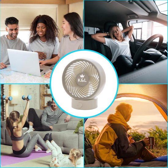 K&L Silent Fan - Modèle de table - Alimenté par USB - Inclinable - Blanc