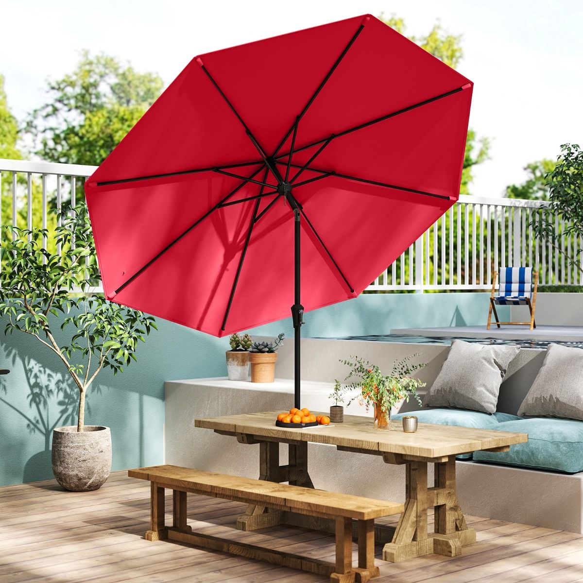 Coast Terrace Parasol 270 cm Wine Red - Grand parasol inclinable avec manivelle, protection UV et capot de parasol ventilé