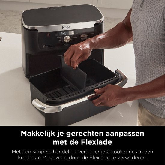Friteuse à air chaud Ninja Foodi FlexDrawer, DualZone avec cloison amovible, grand bac de 10,4 l, pièces lavables au lave-vaisselle avec revêtement antiadhésif - Noir - AF500EU