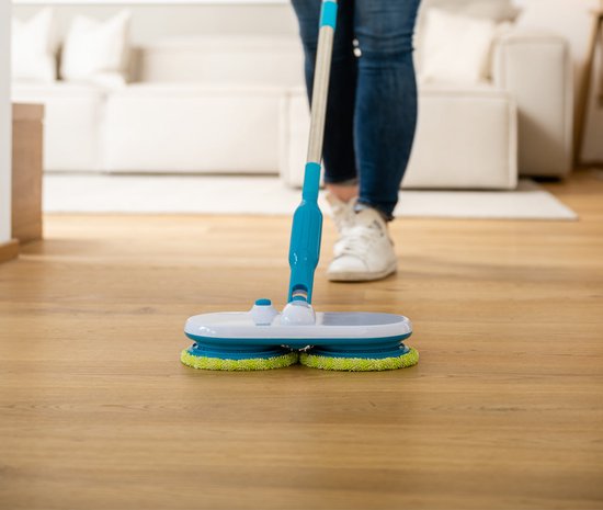 Mediashop Hurricane Floating Mop : balai à franges électrique - balai à franges rechargeable pour nettoyer, récurer et frotter les sols - avec 2 x 3 tampons en microfibre - Édition vente par correspondance