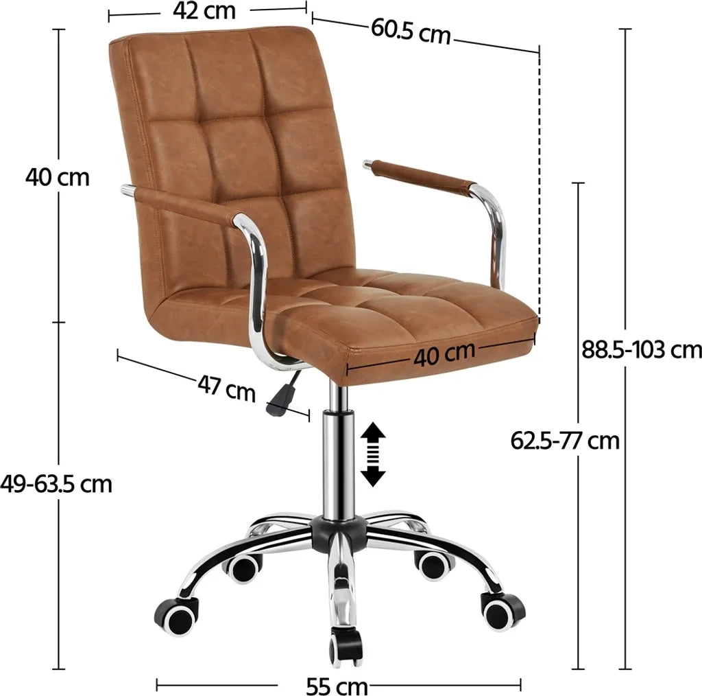 Chaise de bureau Yaheetech en similicuir avec accoudoirs - Réglable et pivotante - Marron rétro