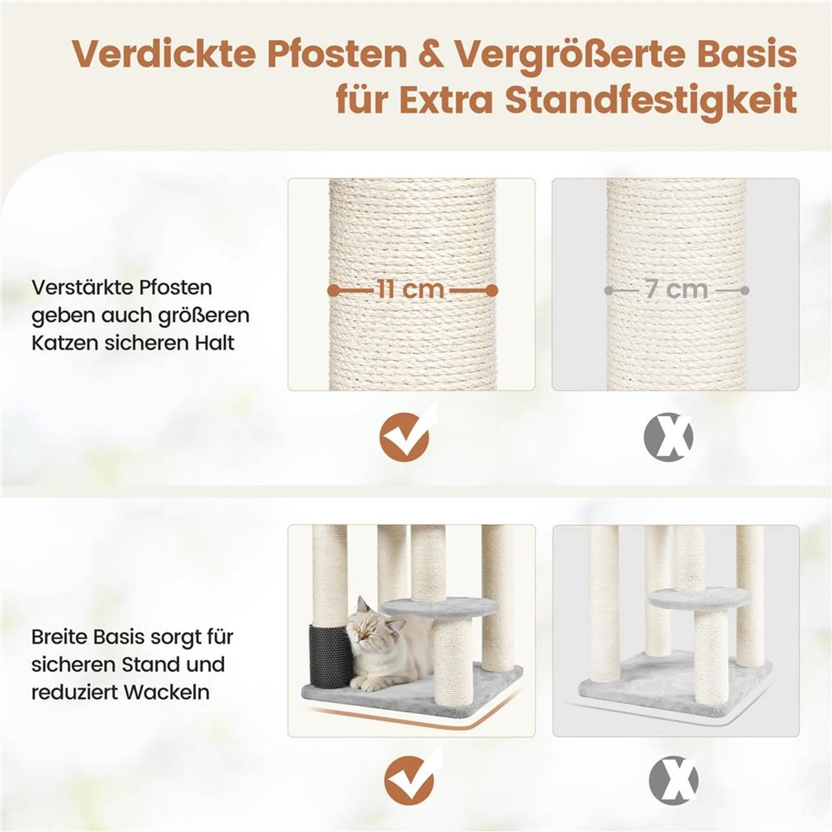 Arbre à chat Yaheetech, 160 cm de haut - tiges en sisal de ⌀11 cm, plateformes et niches pour chats - gris clair et beige