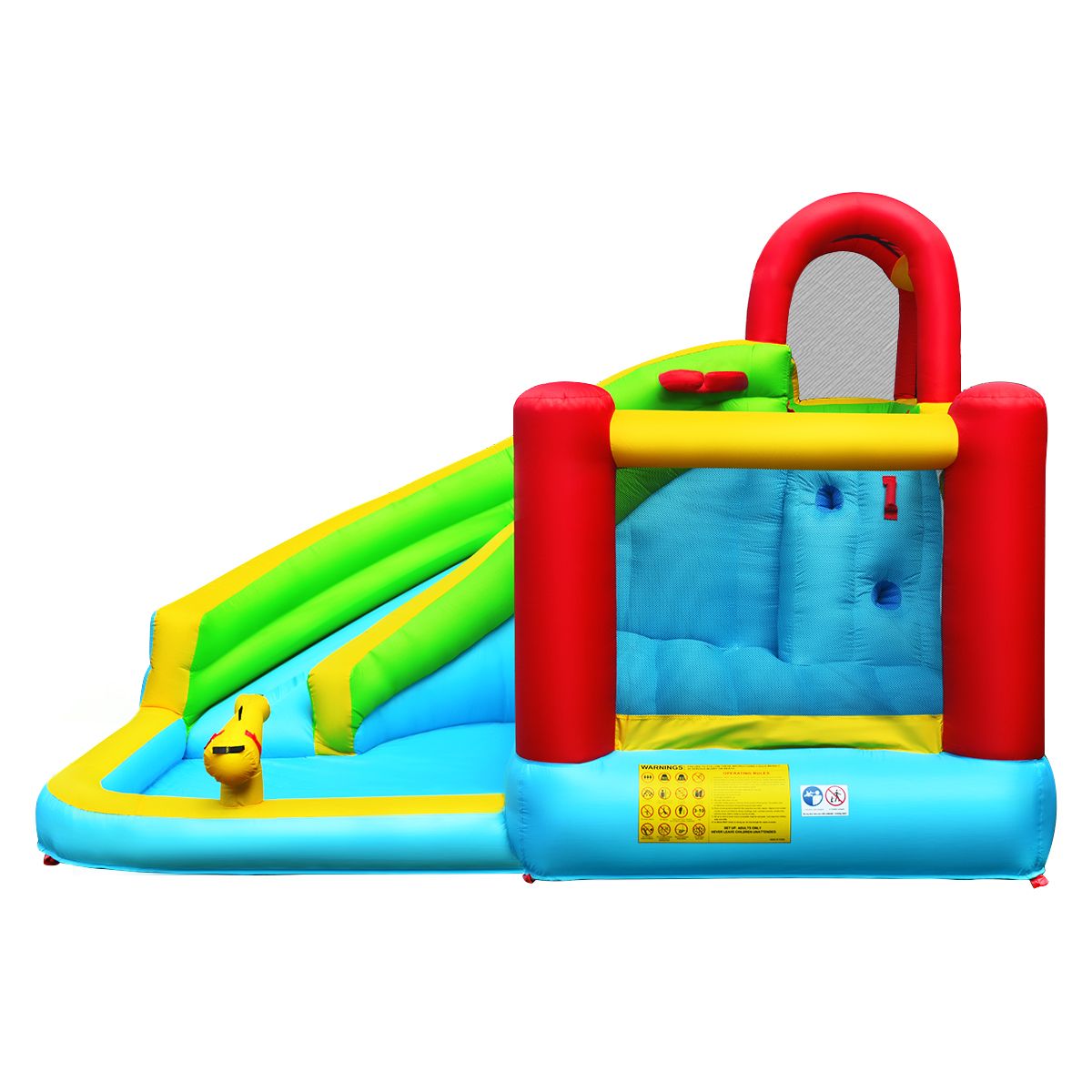 Château gonflable Coast 6-en-1 - Toboggan incurvé - Mur d'escalade et canon à eau - 320 x 305 x 213 cm