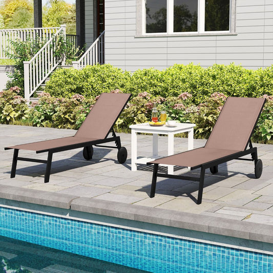 Chaise longue de jardin Coast sur roulettes - dossier réglable sur 6 positions - revêtement respirant - marron - 1 pièce