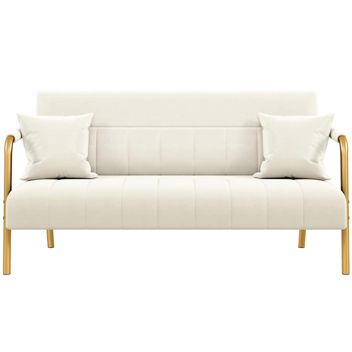 Canapé 2 places rembourré avec accoudoirs et pieds en métal, beige, 143,5 × 71,5 × 75,5 cm