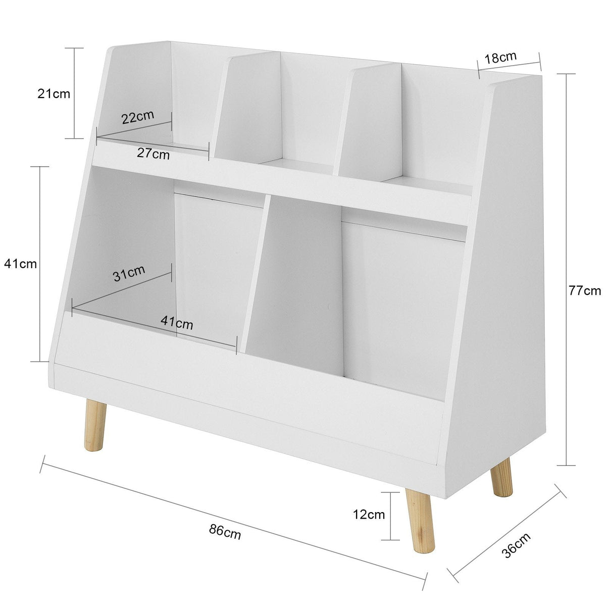 SoBuy Meuble de rangement pour enfants - blanc - 86x36x77 cm - 5 compartiments