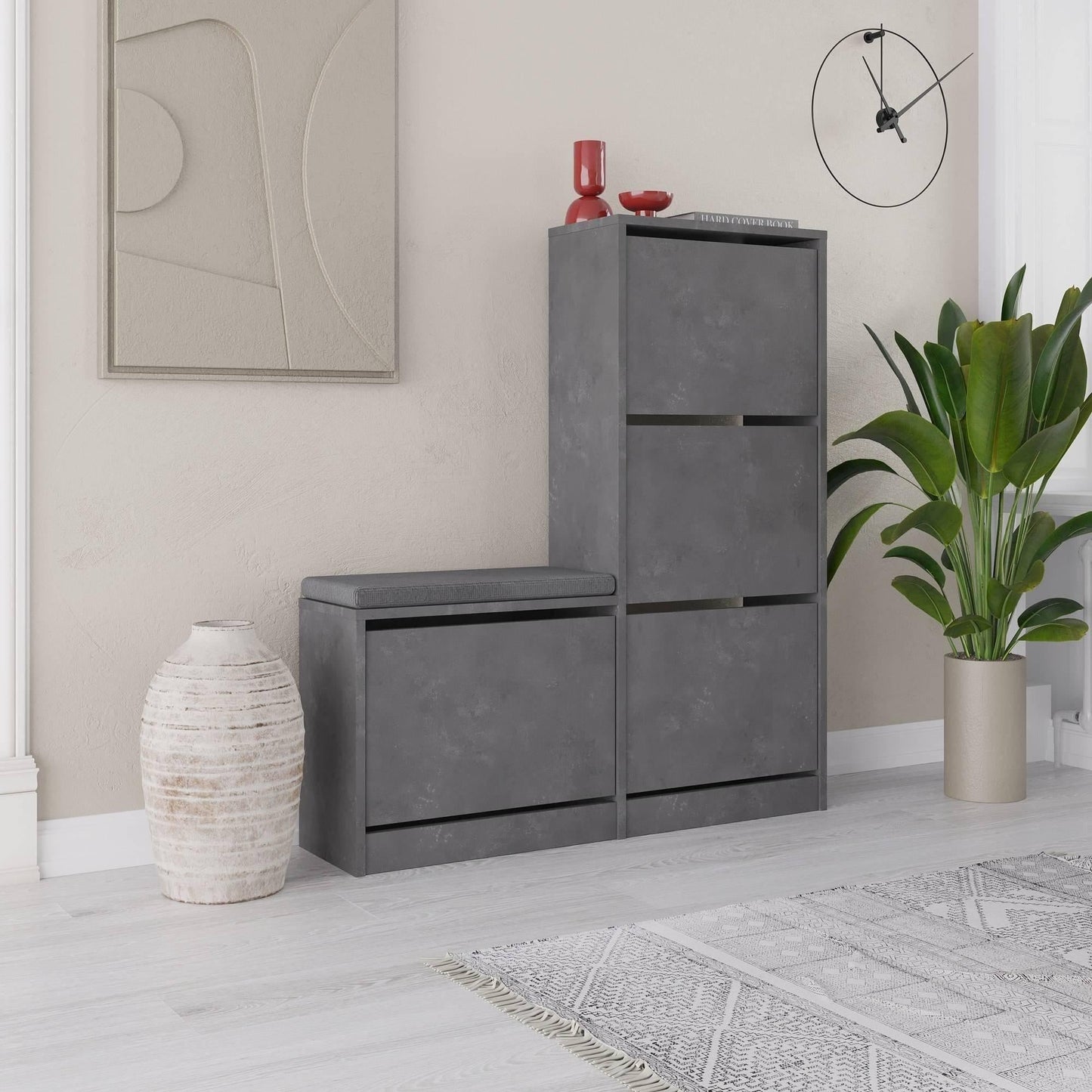 Armoire à chaussures Kalune Design Dude Grey 105x26x118,5 cm - Armoire à chaussures élégante et spacieuse