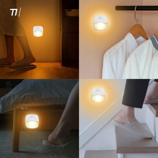 TIKKENS® Veilleuse avec détecteur de mouvement - 3 pièces - Lumière LED pour placard et escalier avec détecteur - Sans batterie