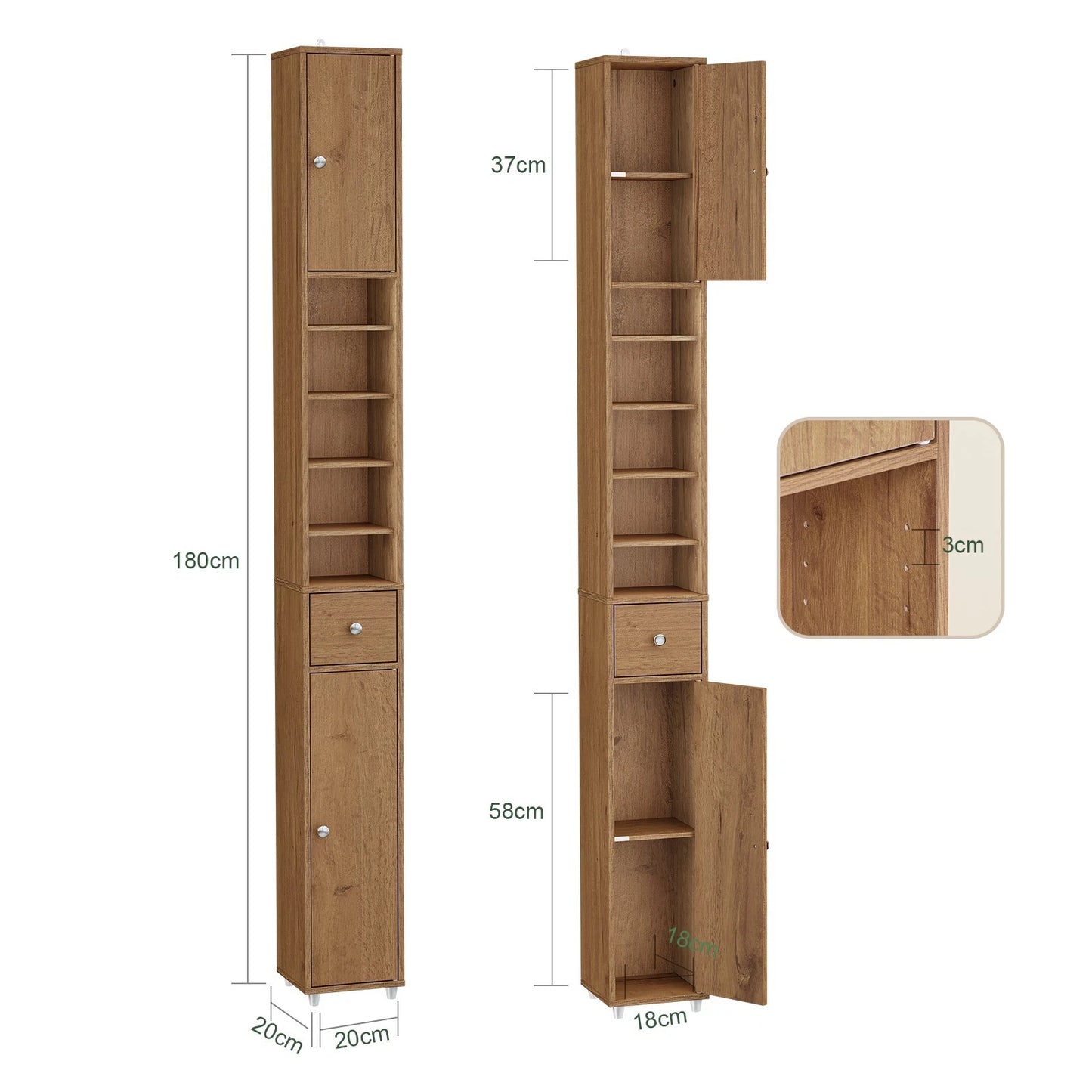 Armoire de salle de bains SoBuy - Armoire haute et étroite - Marron - 180 cm